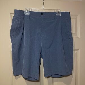 Denali Men's Heather Navy Blue Flat Front Shorts, Extra Zip Pocket, Size 38